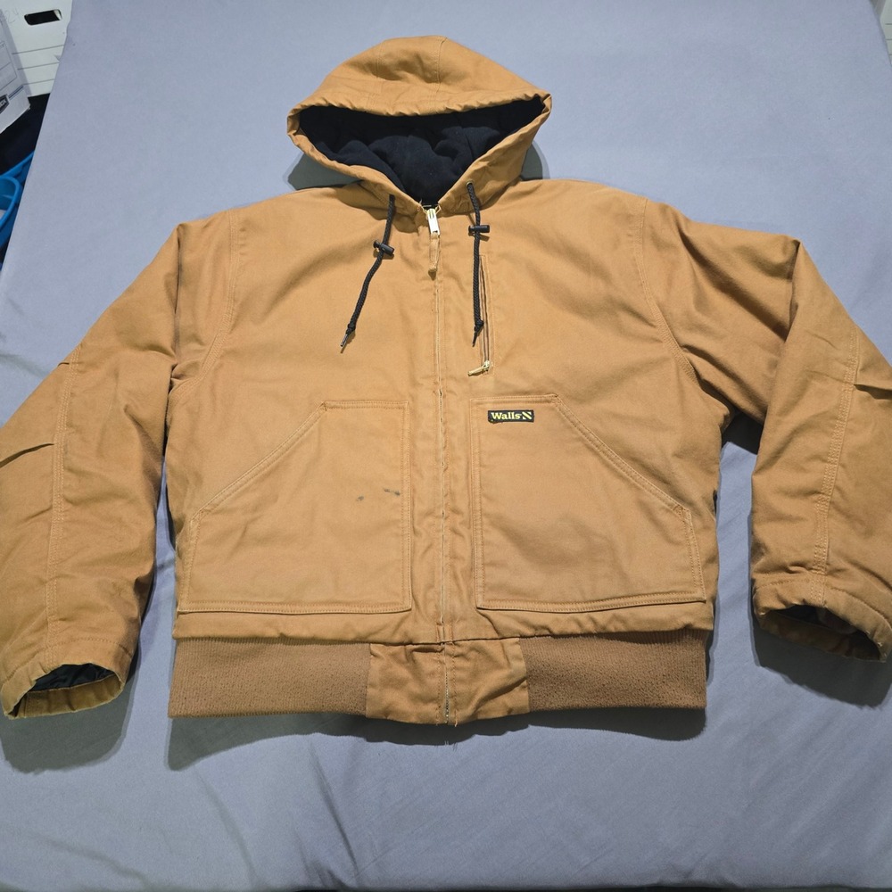 Walls Workwear Jacket Mens Medium Brown Duck Canvas Quilted Hooded YJ964PC9